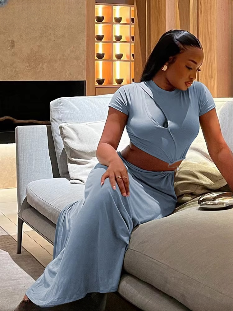 Classic Solid Chic Waistless Hollow Short Sleeve O-neck Simple Long Maxi Dress
