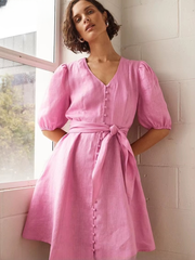 Elegant A-LINE Lace-Up Classic V-Neck Short Sleeve Mini Dresses