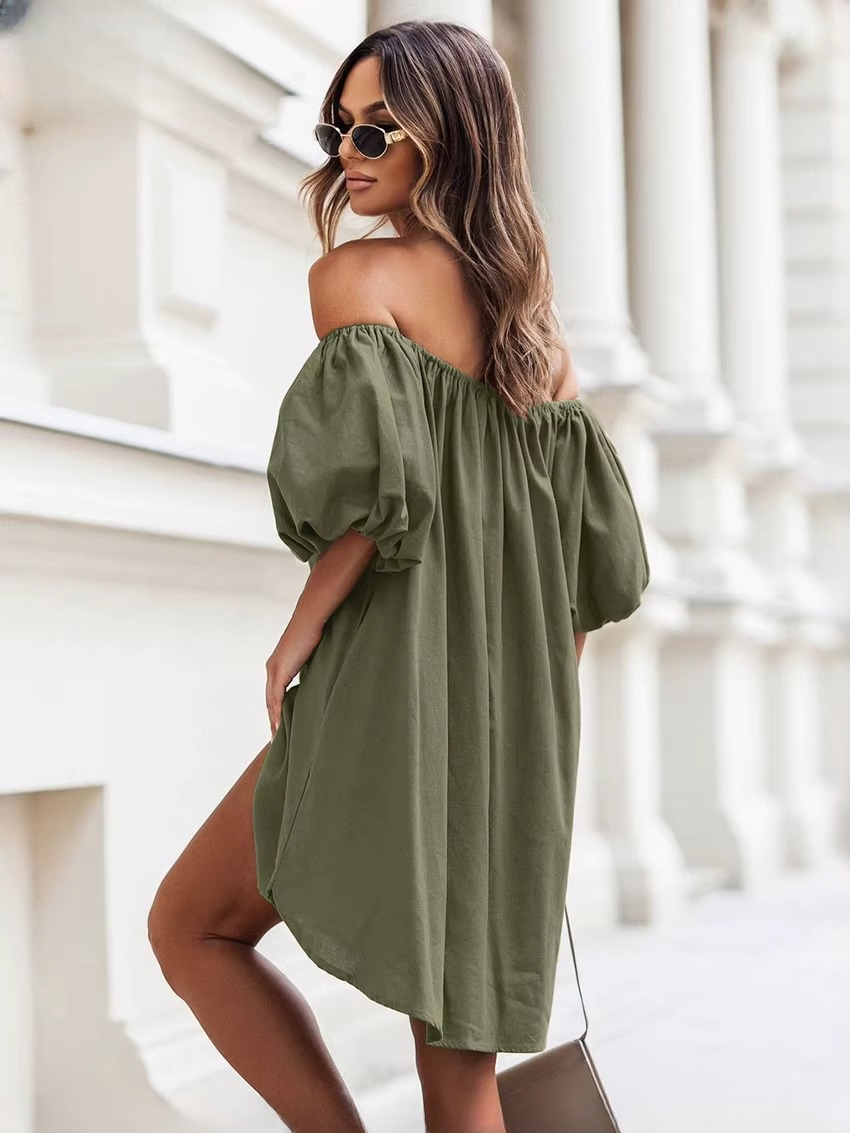 Elegant Square Collar Short Sleeve Cotton Mini Dresses