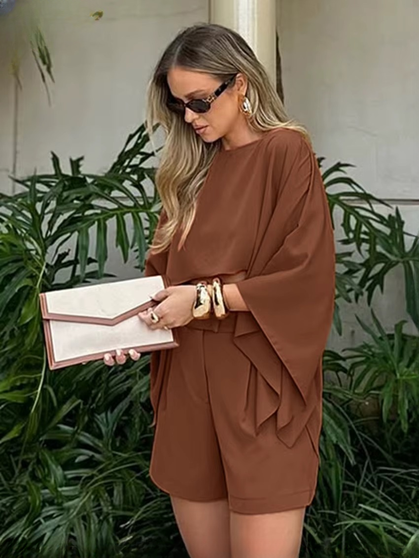 Casual Long Sleeve Crop Top With High Waist Shorts Set Two Pieces Set