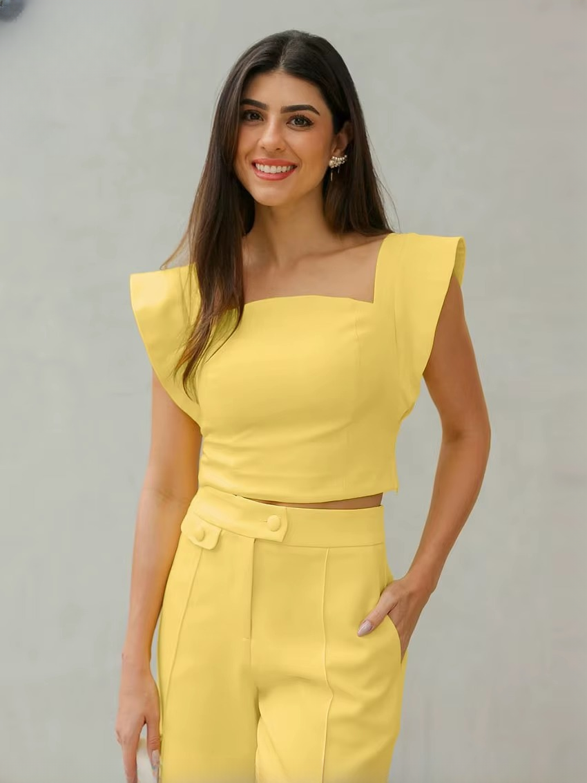 Casual Sleeveless Crop Top With Streetwear High Waist Slim Shorts Set Two Piece