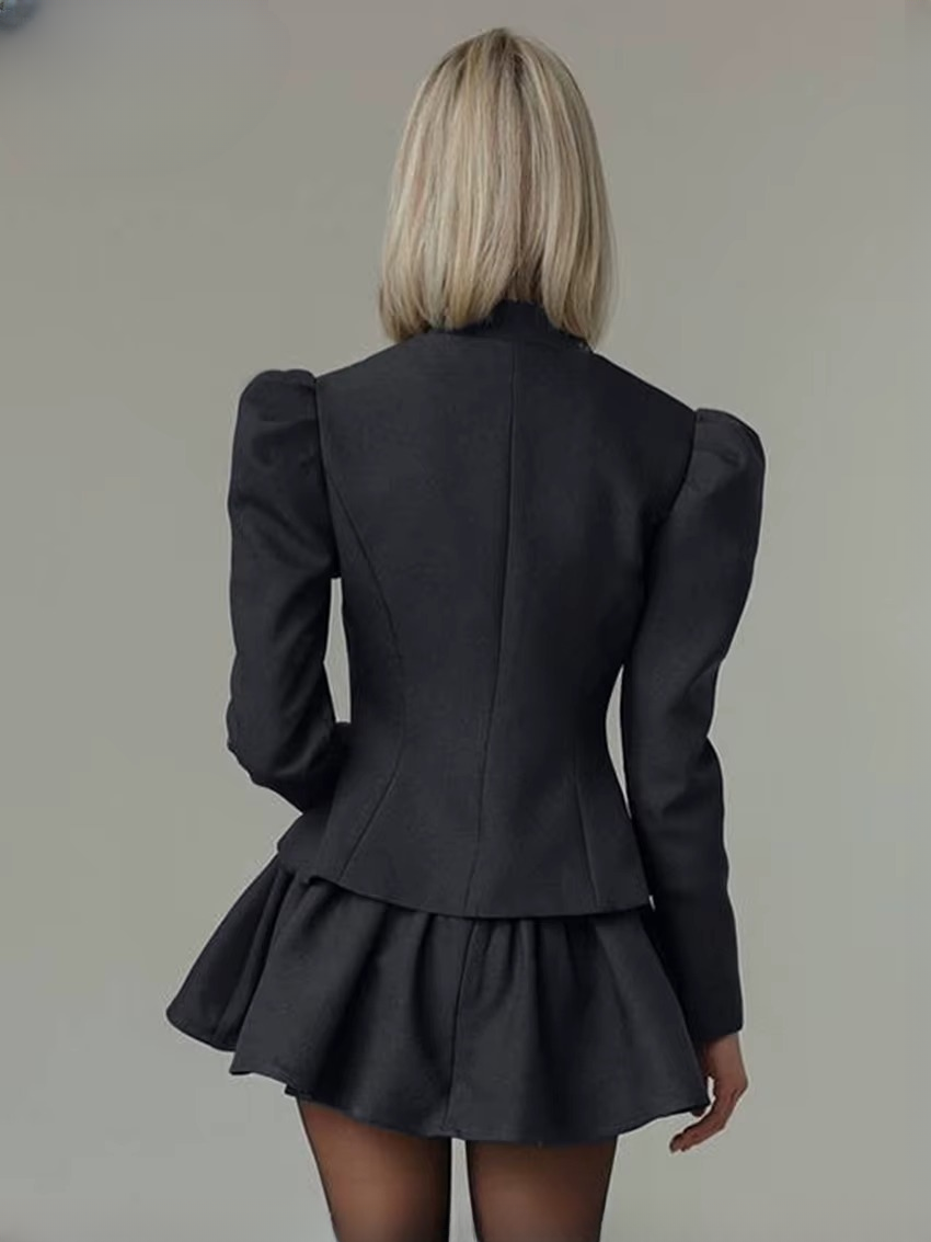 Elegant Long Sleeve Shirt With High Waist Mini Skirt Two Pieces Set