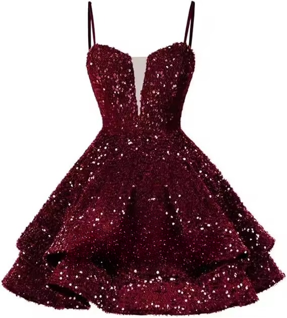 Casual Sequin V-neck Homecoming With Teens Ruffles Backless Lace-up Cocktail Party Sparkly Evening Mini Gown
