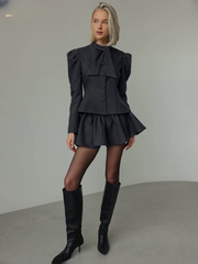 Elegant Long Sleeve Shirt With High Waist Mini Skirt Two Pieces Set