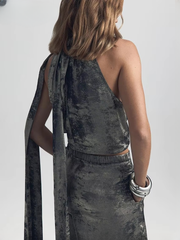 Casual Sleeveless Tank Top With High Waist Wide Pants Two Piece Sets