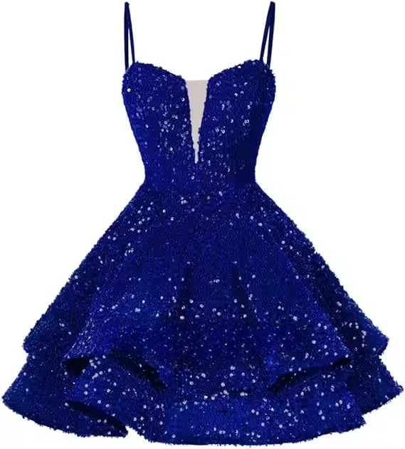 Casual Sequin V-neck Homecoming With Teens Ruffles Backless Lace-up Cocktail Party Sparkly Evening Mini Gown