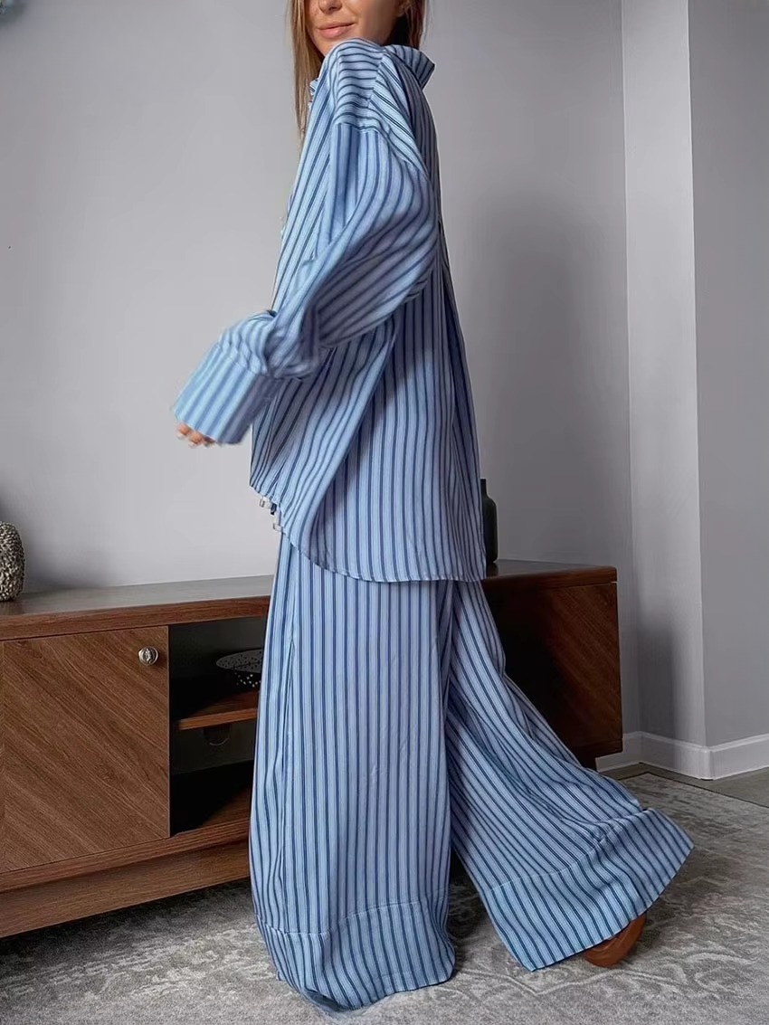 Elegant Long Sleeve Shirt + Crop Top With High Waist Wide Pants 3 Pieces Set