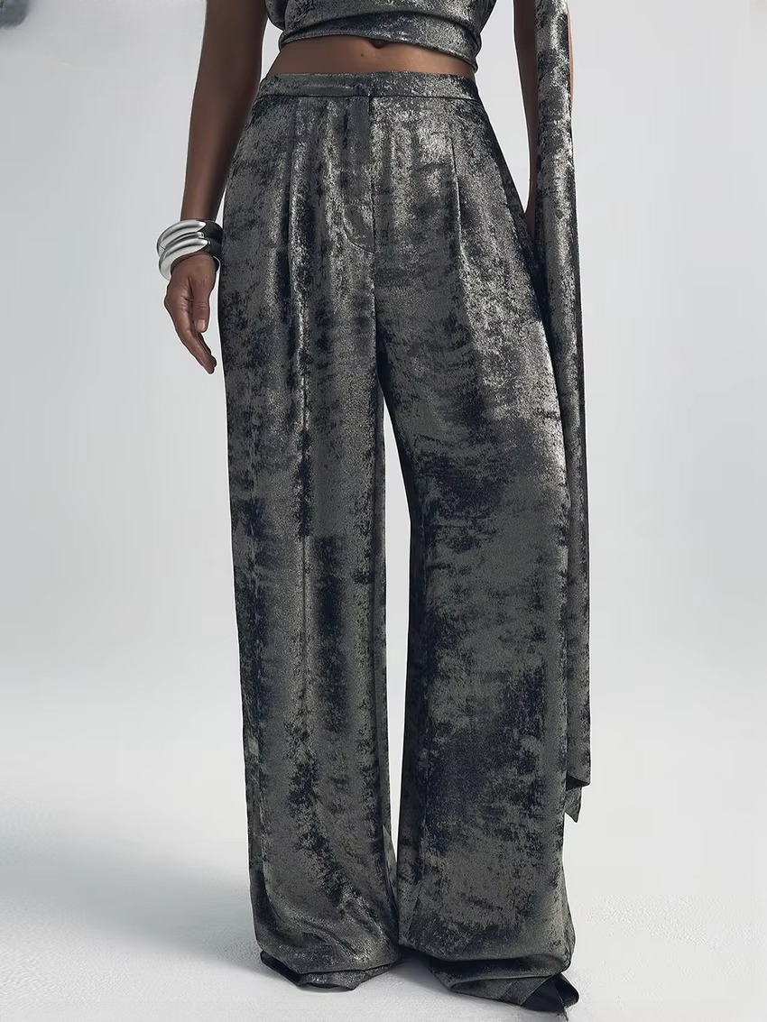 Casual Sleeveless Tank Top With High Waist Wide Pants Two Piece Sets