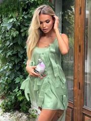 Elegant V-Neck Square Collar Classic Lace-Up Sleeveless Mini Dresses