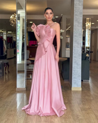 Elegant Pleat Ruched A-line Modern Style Strapless Bespoke Long Maxi Dresses