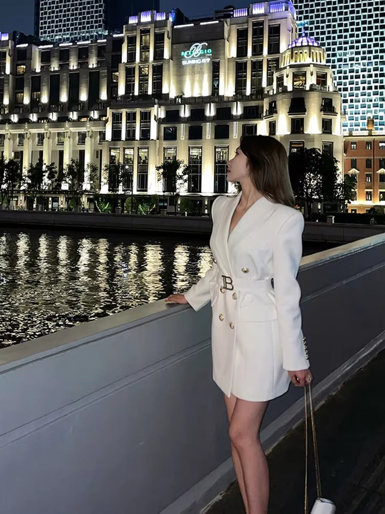 vintage Double Breasted Notched Long Sleeve Office Lady Mini Blazer Dresses
