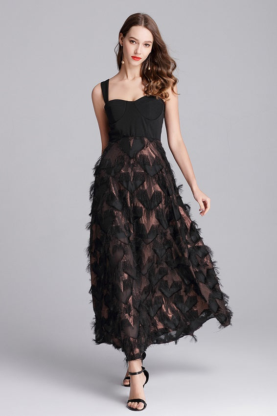 Women Strapless Tassel party long dress